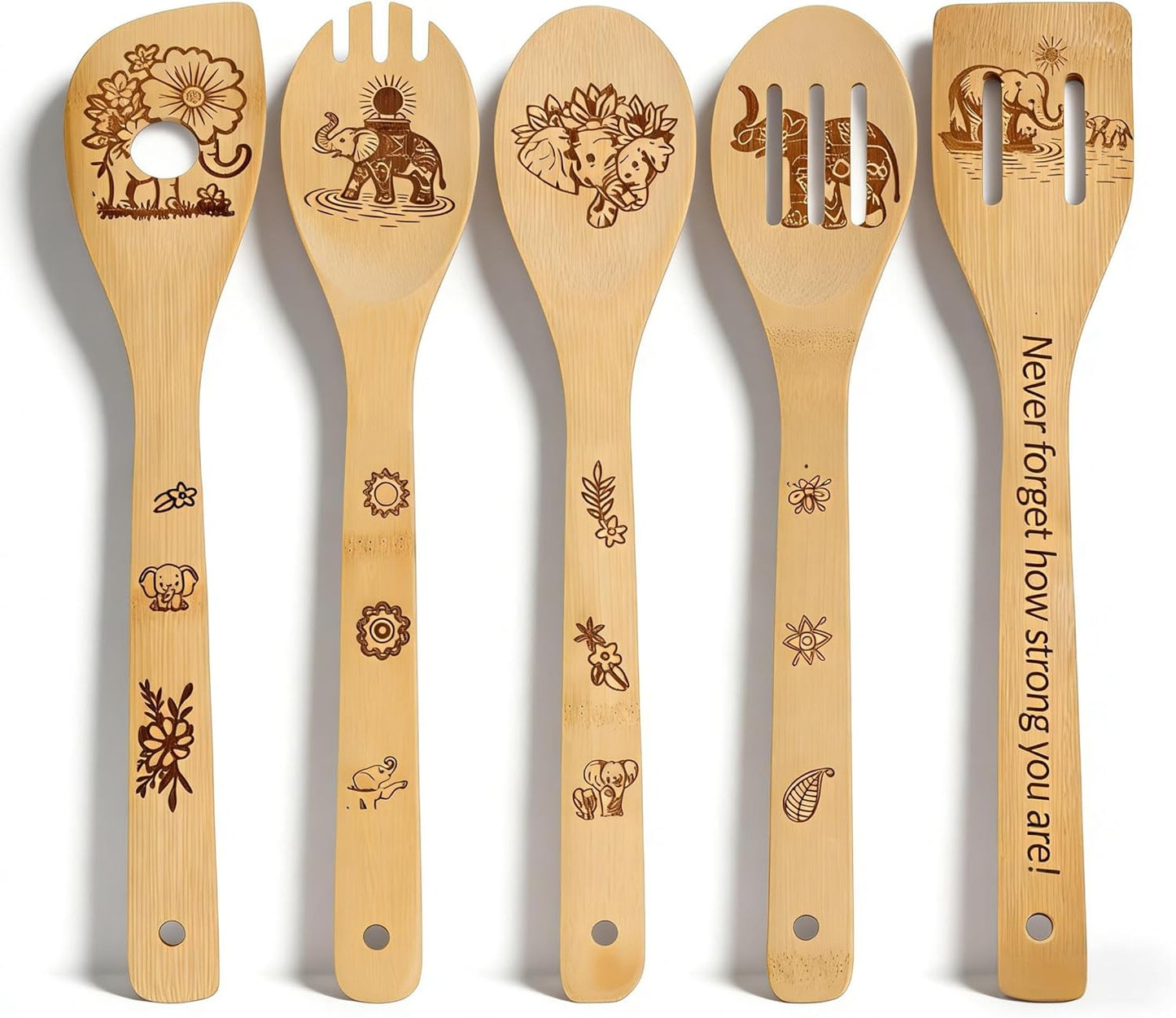Cucharas de madera de elefante para cocinar y regalar