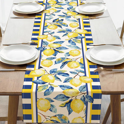 Camino de mesa de comedor acuarela limón primavera verano frutas cítricas decoración cocina
