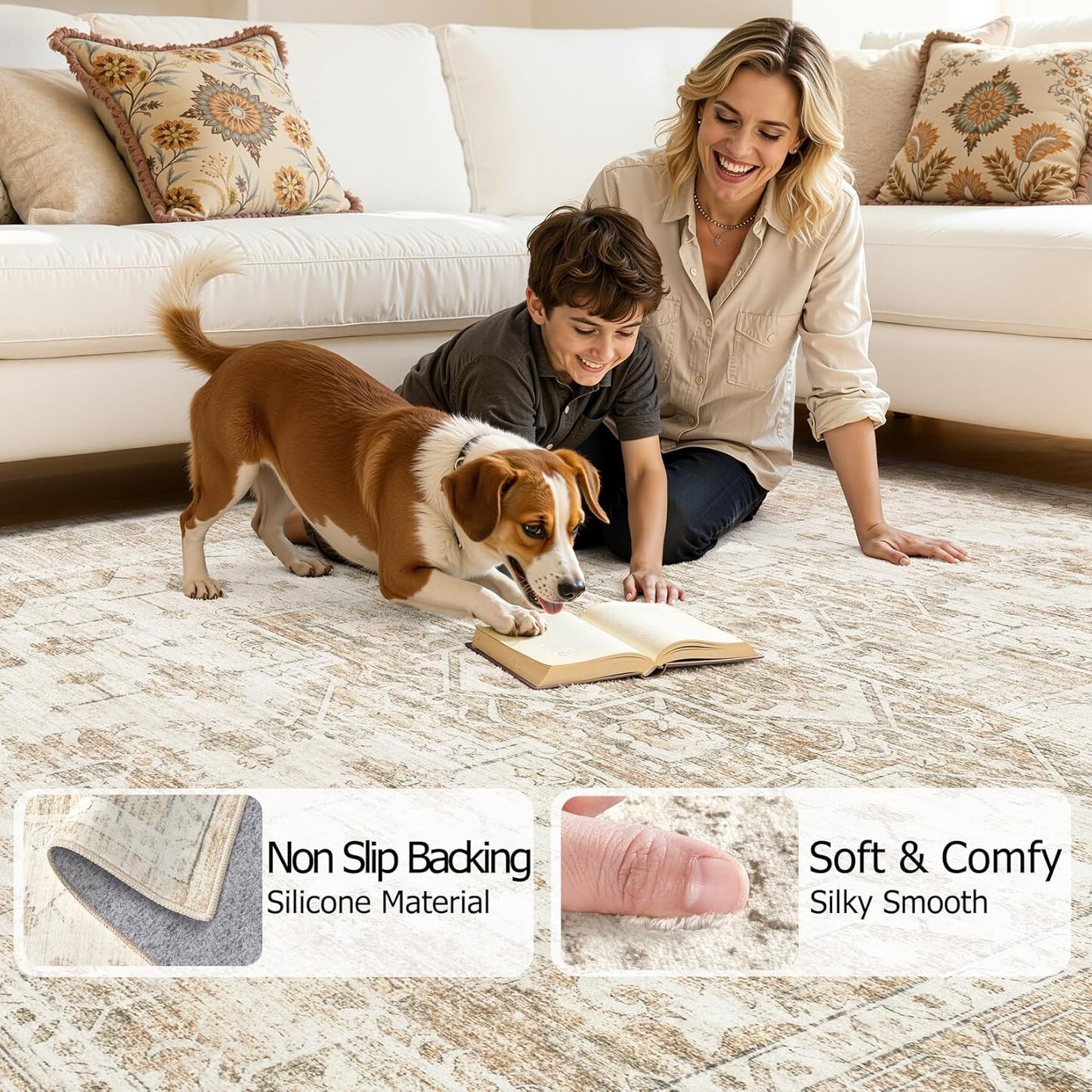 Alfombras lavables 9x12ft antideslizantes beige