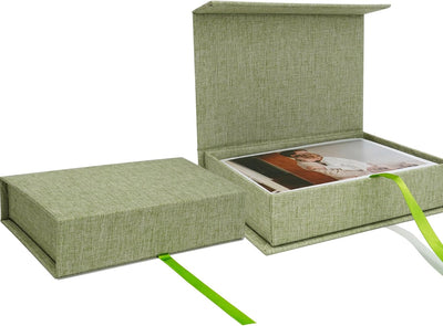 Caja almacenamiento lino 4x6pulg para fotos y postales verde