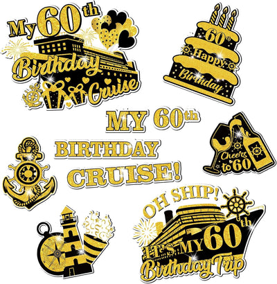 Imanes grandes para puerta de crucero decoración cumpleaños 60 negro y dorado
