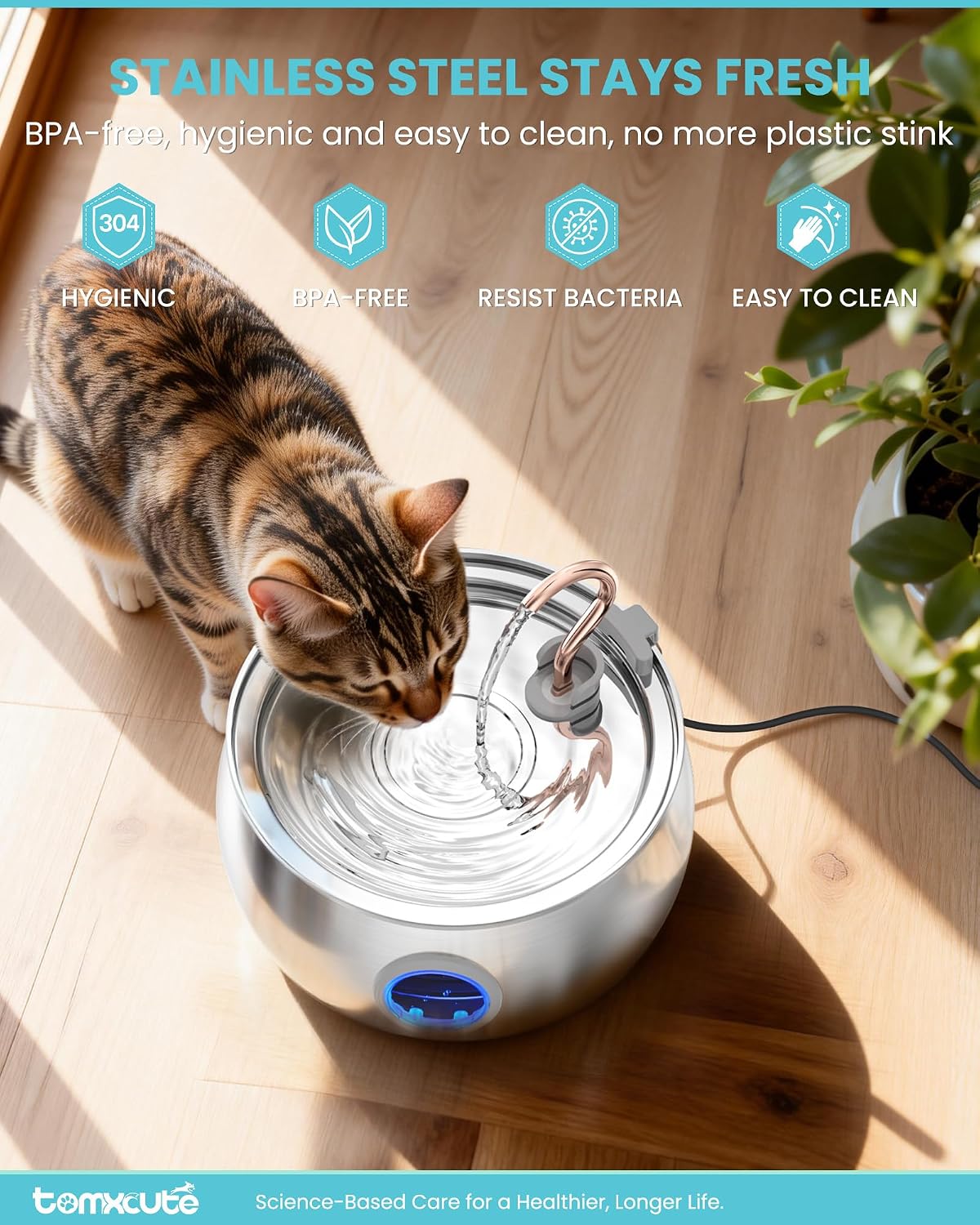 Fuente agua gato 4L cobre acero inox con 3 filtros