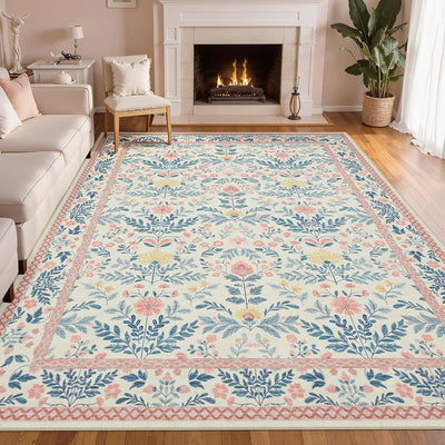 Alfombra bohemia floral rosa 6x9ft dormitorio niñas antideslizante