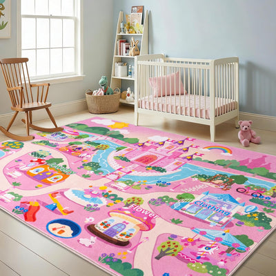 Alfombra rosa para dormitorio niñas 4x5ft antideslizante ultrasuave