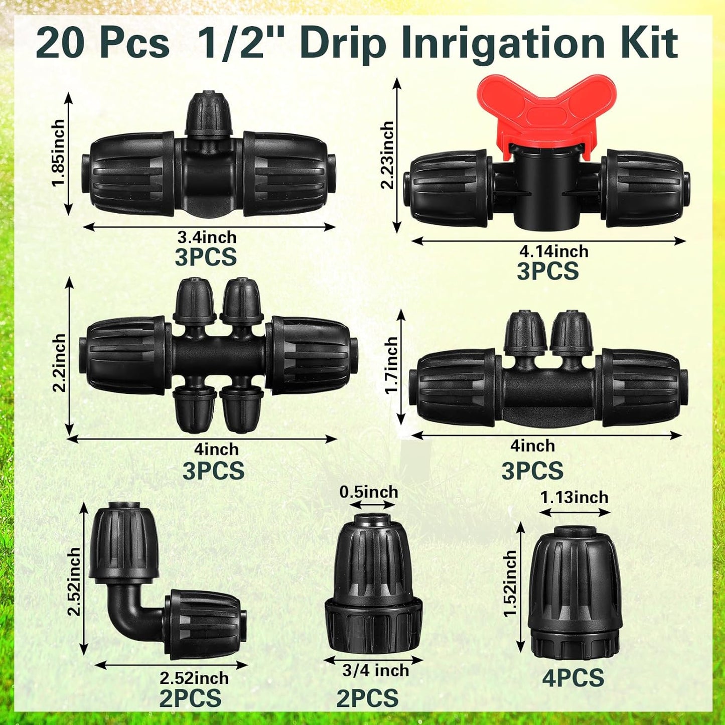 Kit accesorios riego goteo 1/2pulg válvulas codos tapas