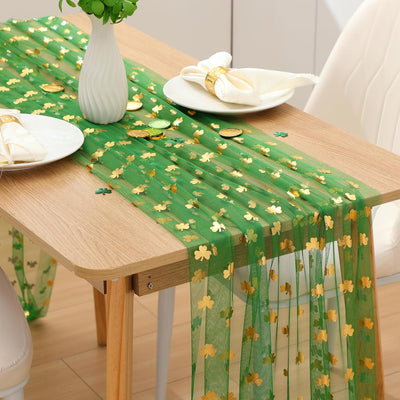 Camino de mesa San Patricio gasa trébol verde 10 pies mantel tul papel aluminio