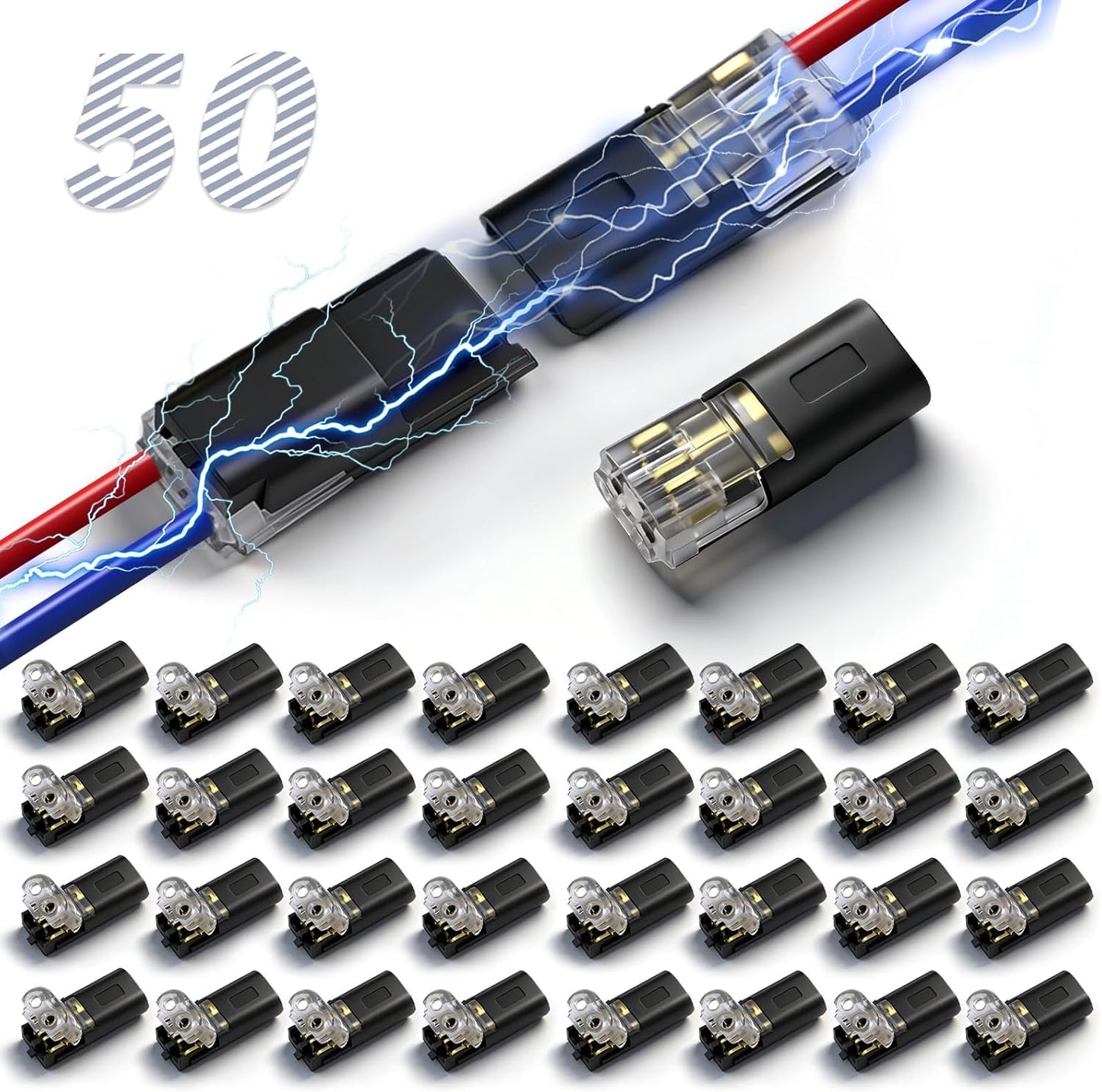 50 Conectores Enchufables Doble Cable Hebilla Bloqueo Reutilizables