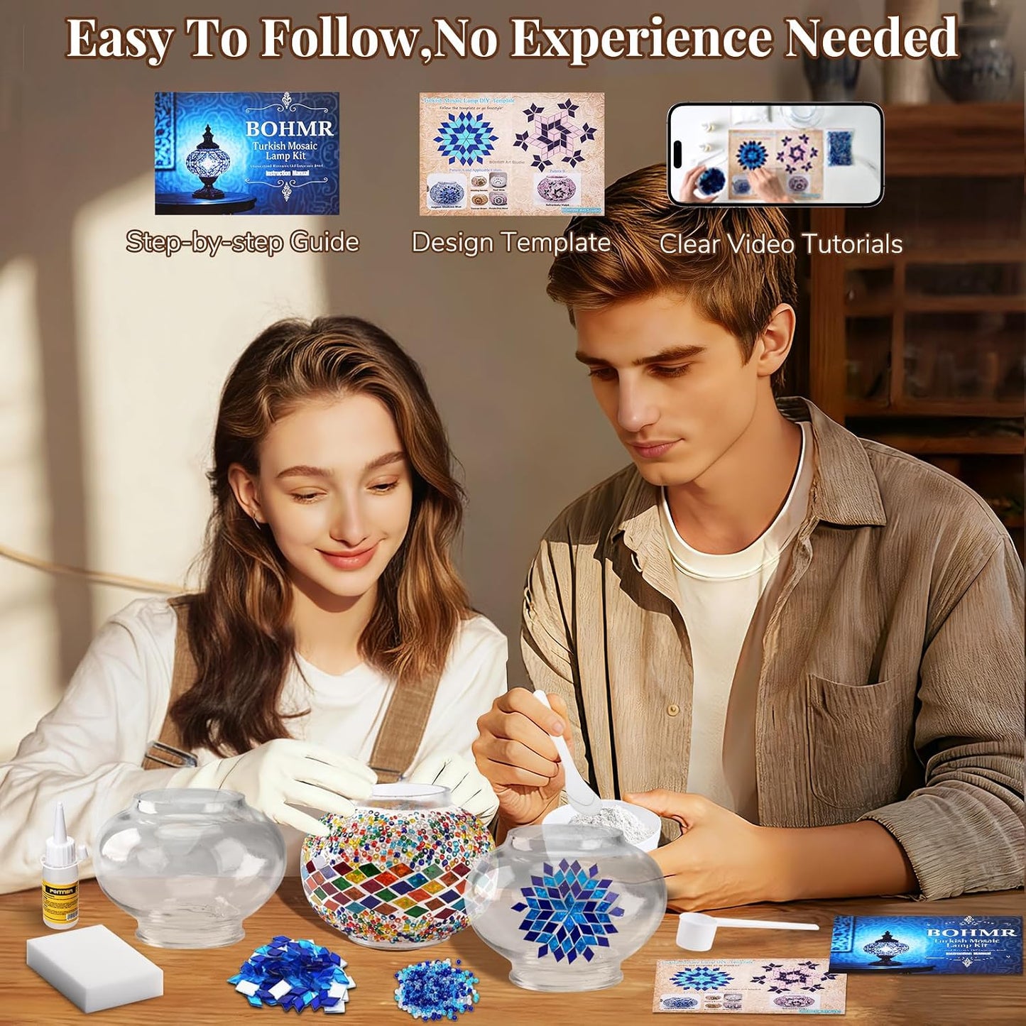Kit lámpara mosaico turco 3 globos 23pulg vidrio