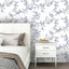 Papel Tapiz Floral Azul y Blanco Botánico Vintage Extraíble