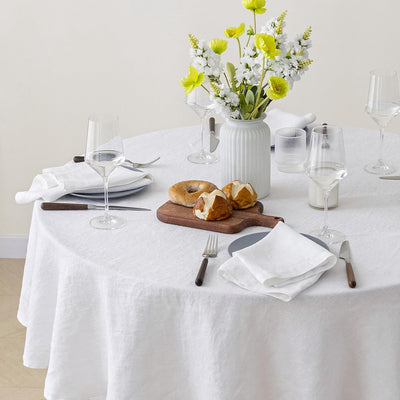 Mantel Lino Francés Redondo 65pulg Blanco Para Comedor Eventos