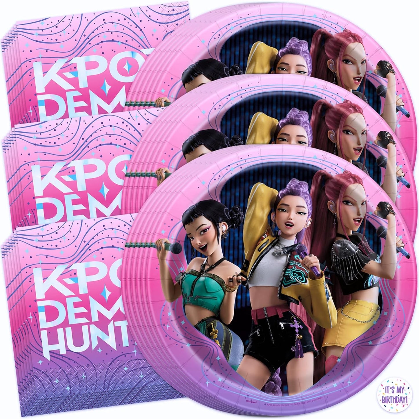 Platos y servilletas KPop Demon Hunters para cumpleaños de 16 años
