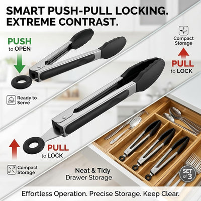 Pinzas acero inox con punta silicona set 3 para cocina