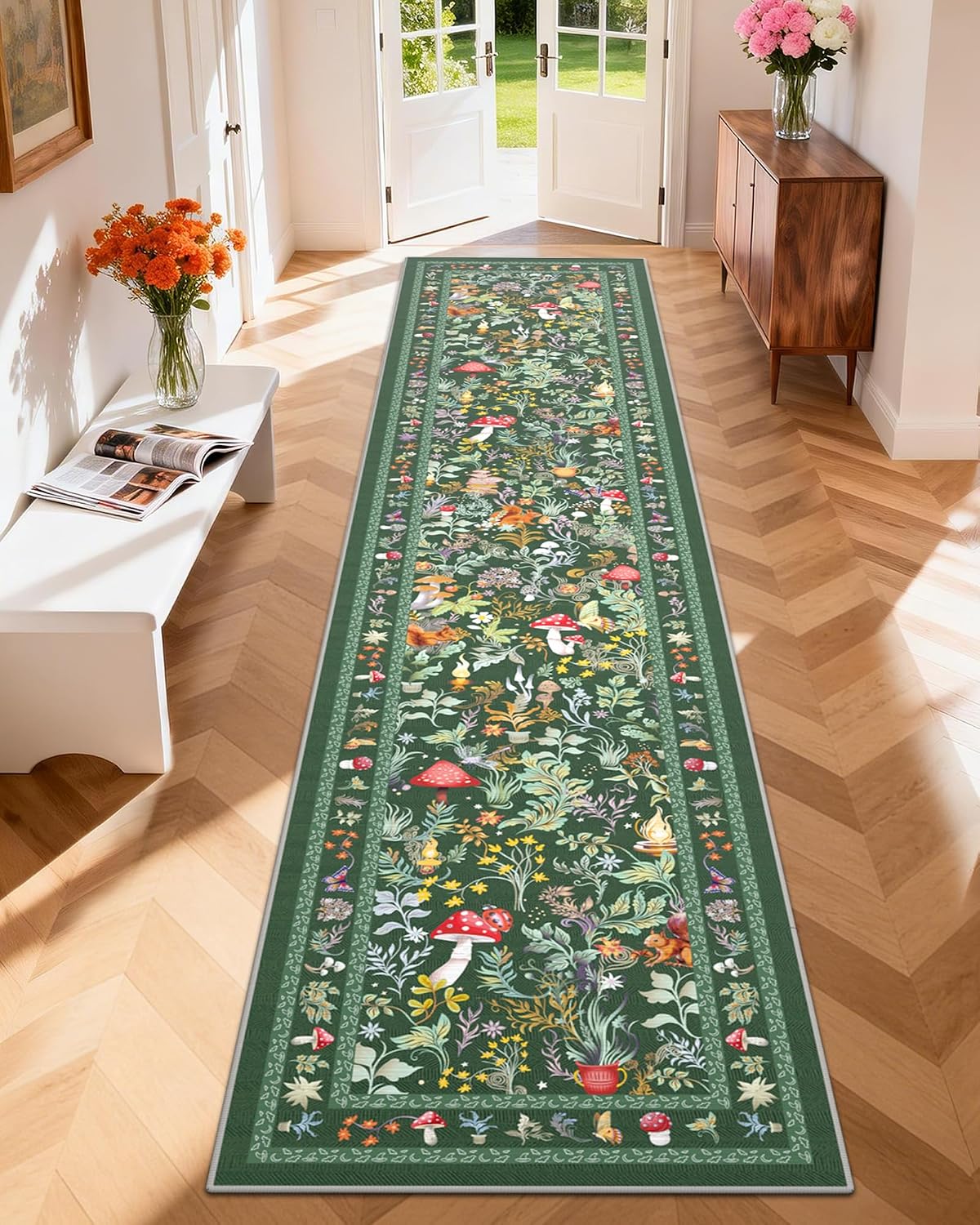 Alfombra pasillo botánica 2x10ft antideslizante lavable