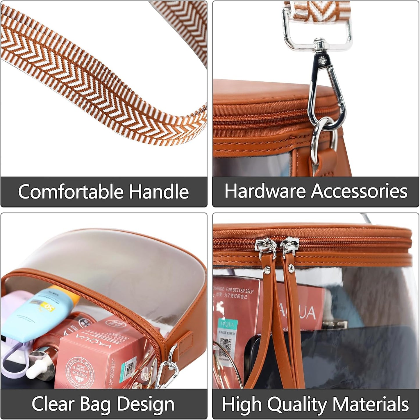 Bolsa maquillaje transparente impermeable con cremallera para mujer