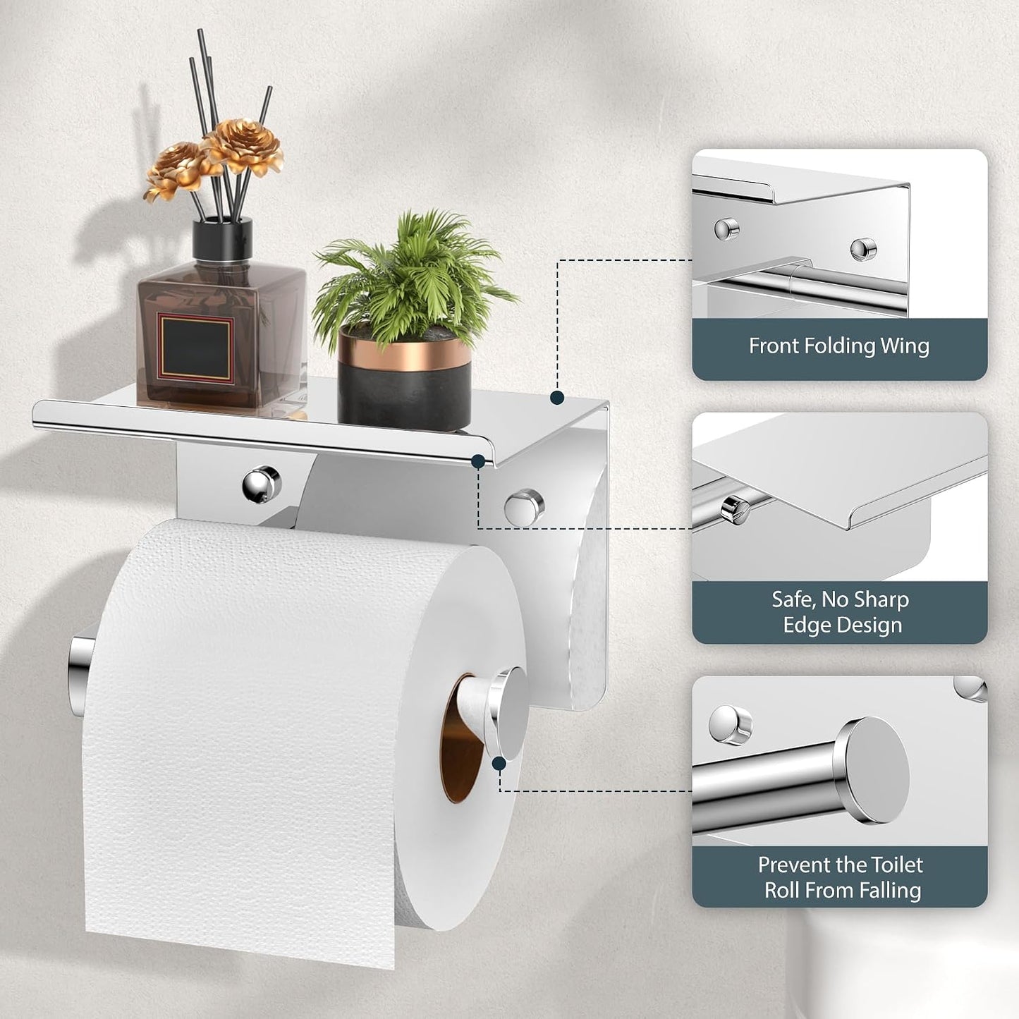 Portarrollos acero inox 304 con estante para baño