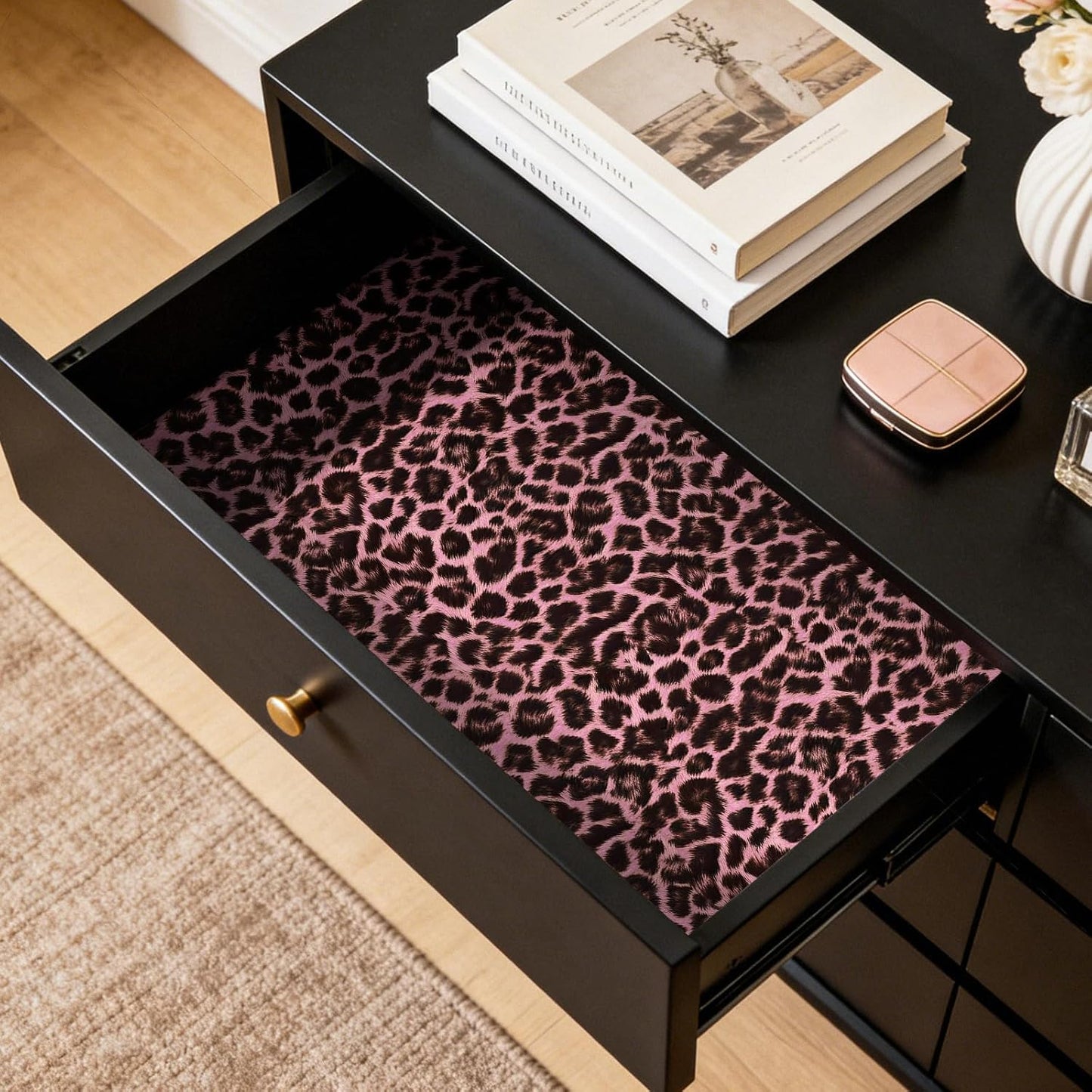 Papel tapiz estampado guepardo rosa y negro autoadhesivo