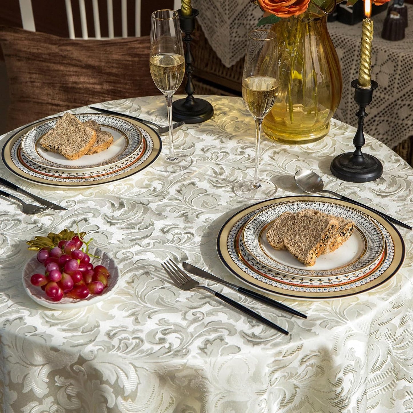 Mantel redondo en relieve retro impermeable lavable