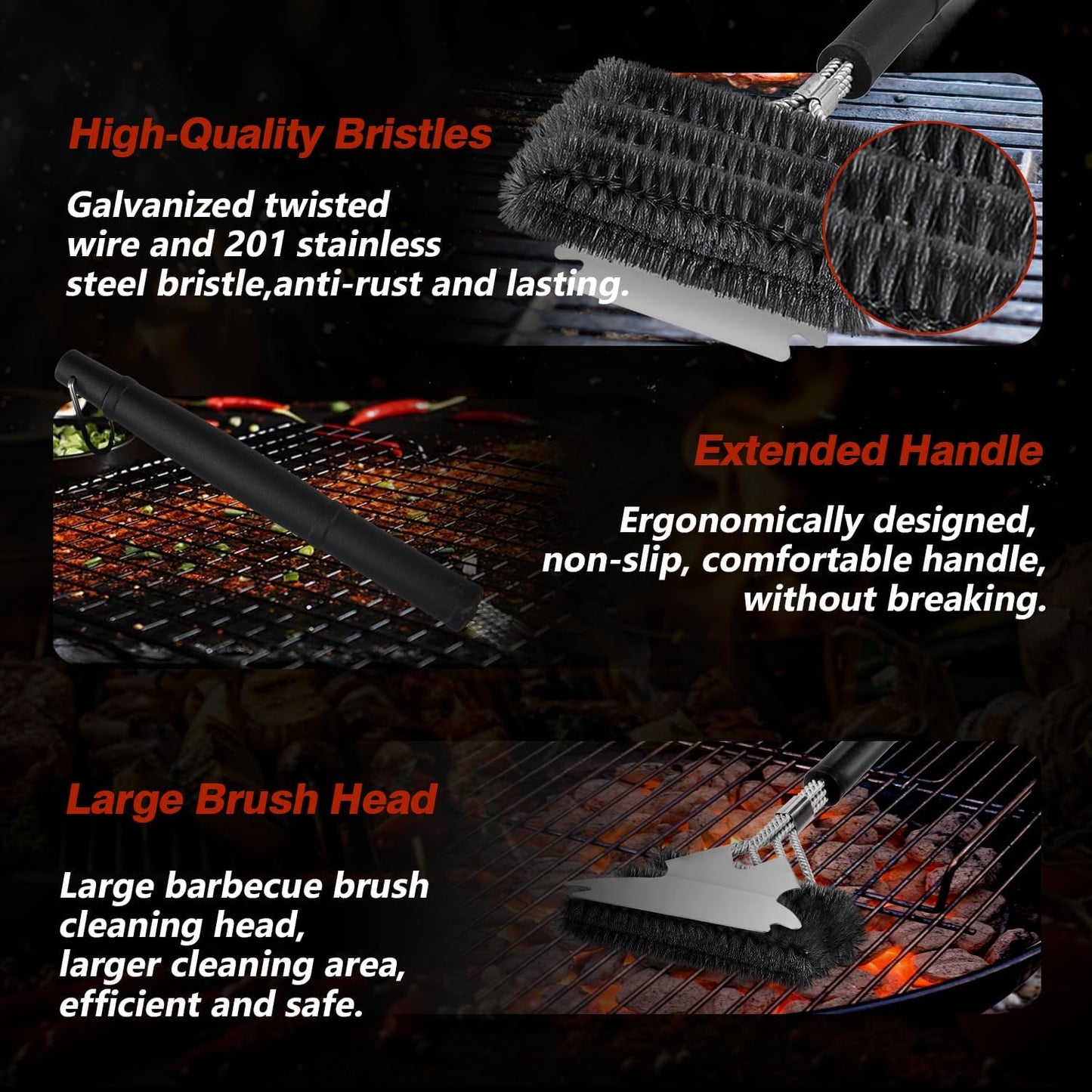 Kit cepillo raspador parrilla acero inox hogar