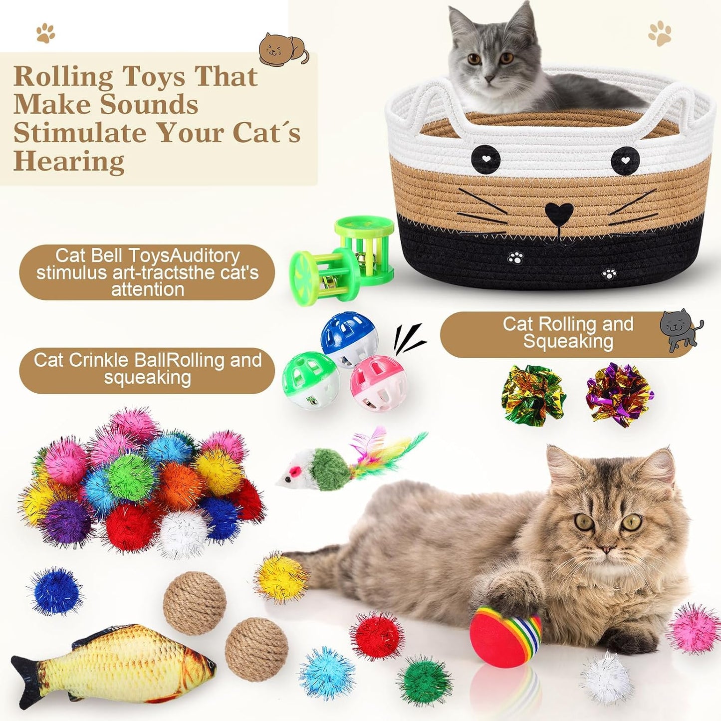 76 Cestas Almacenamiento Gatos Juguete Bolas Parpadeantes