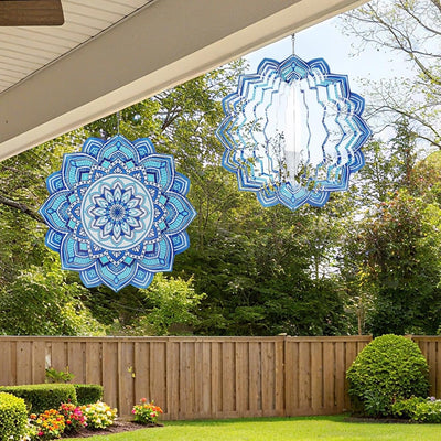 Molinillo viento mandala azul 12pulg acero inox 3D para exteriores