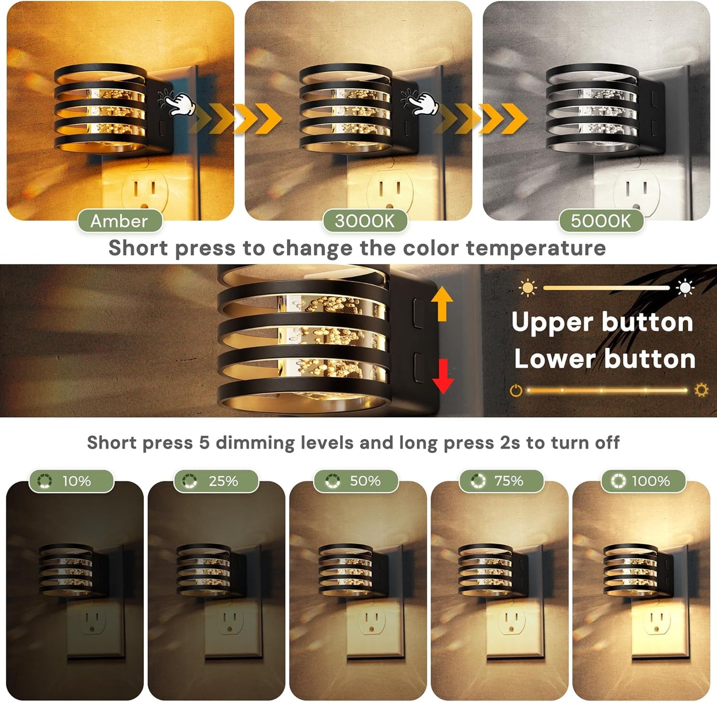 Luces nocturnas enchufables pared pack 2 con sensor 3CCT ajustable