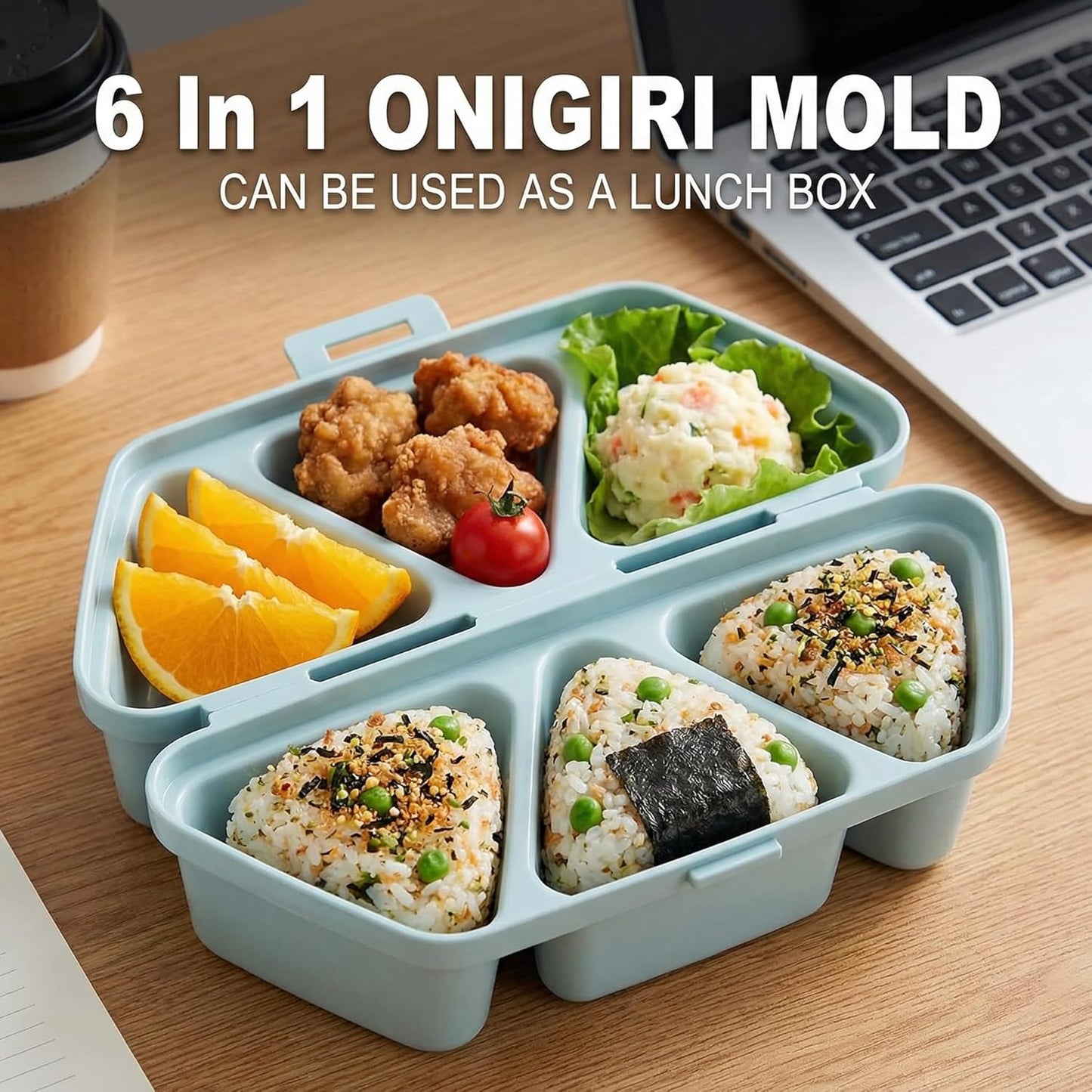 Molde de onigiri triangular 6 en 1 para hacer y almacenar sushi
