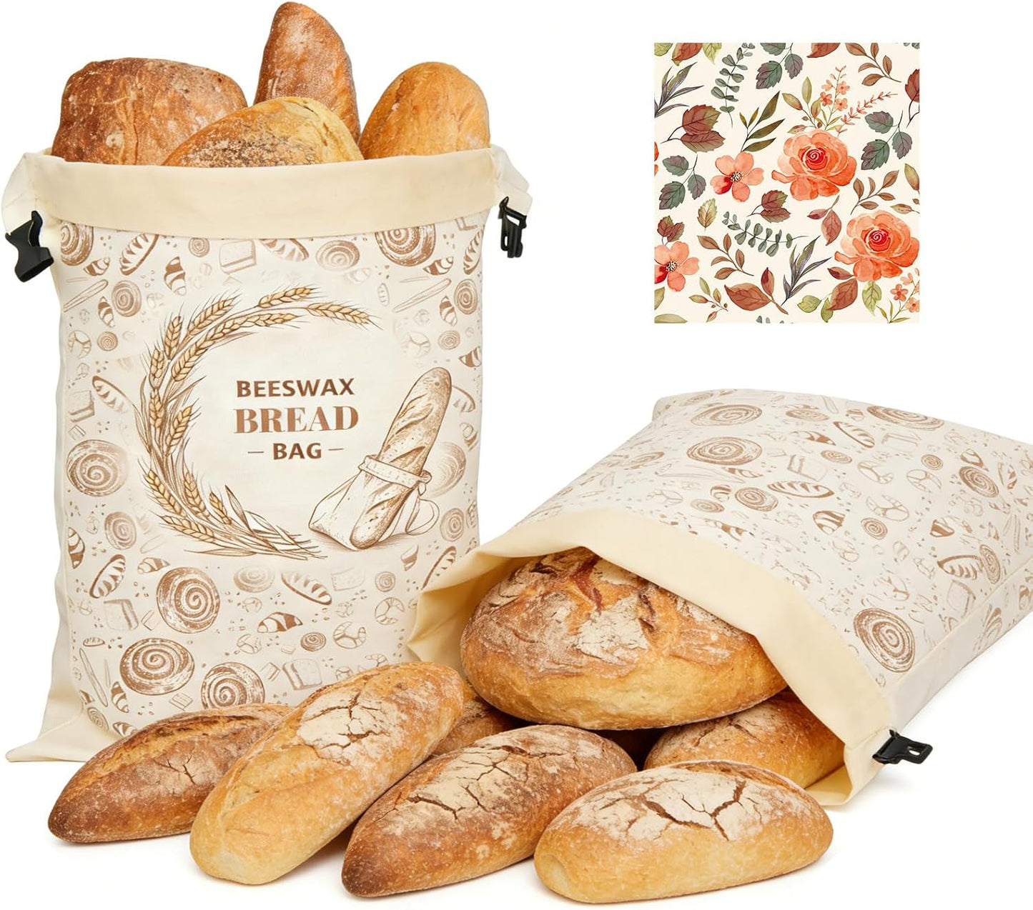 Paquete de 2 bolsas de pan reutilizables de cera de abeja 17x13 pulgadas