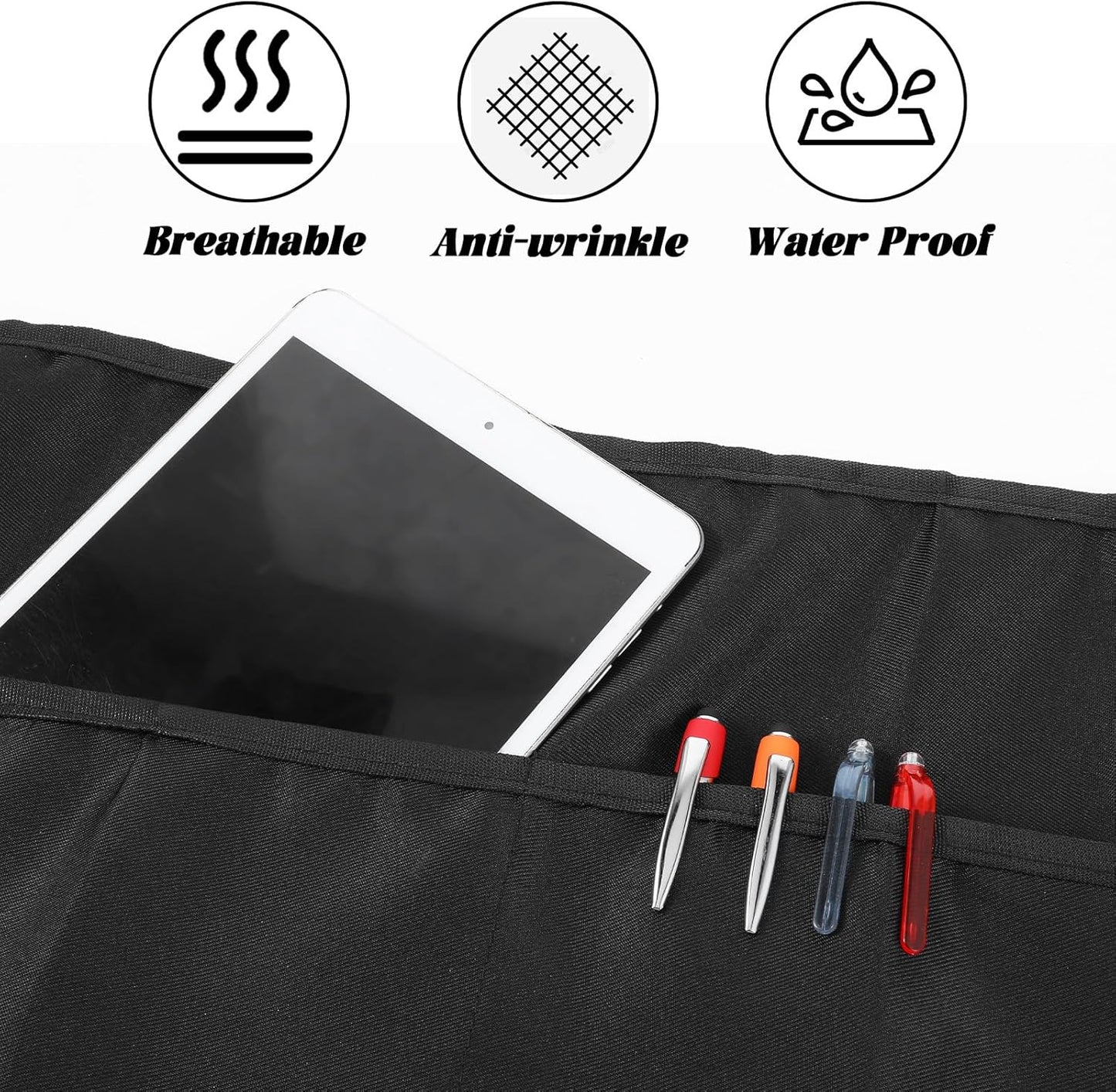 Delantal negro camarera con hebilla 4 bolsillos impermeable