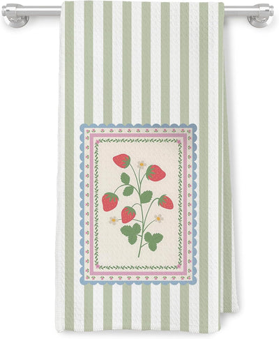 Toalla cocina rústica fresa rayas verdes 16x24pulg