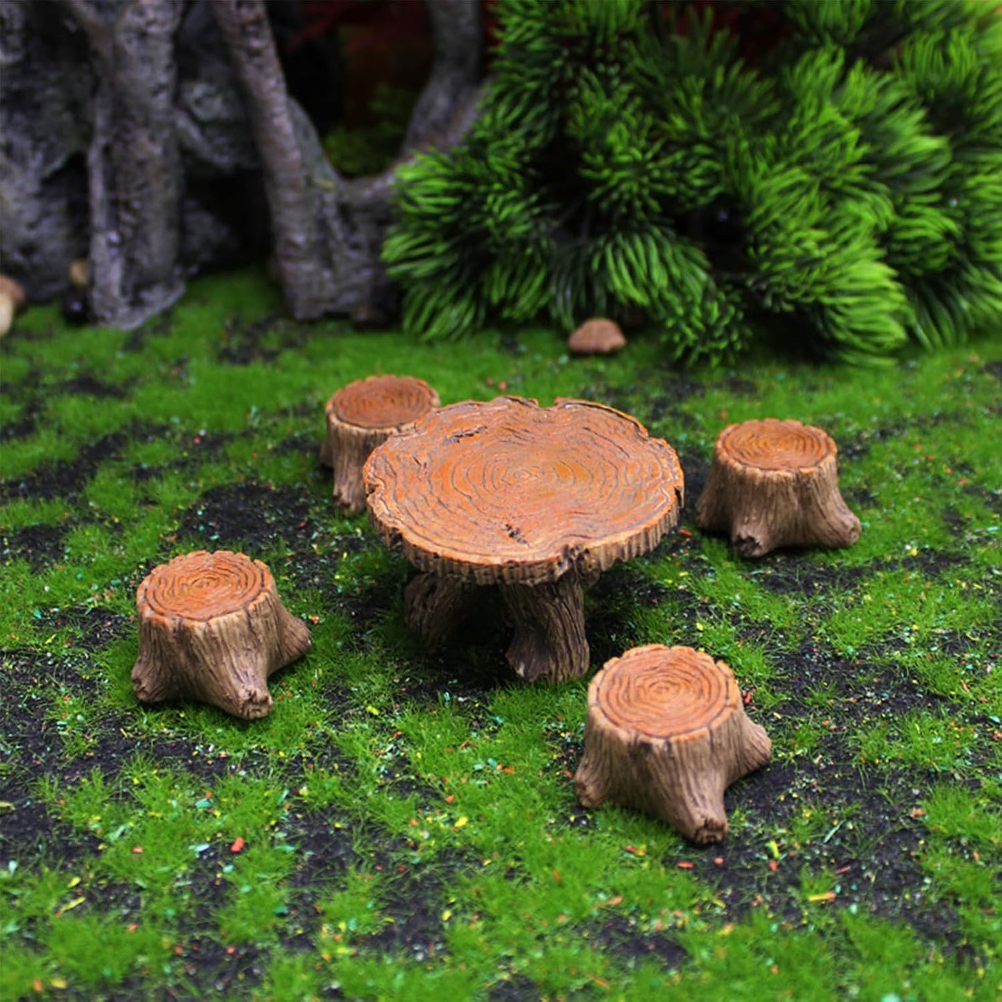 Kit 5 pzas muebles resina jardín hadas mini decoración