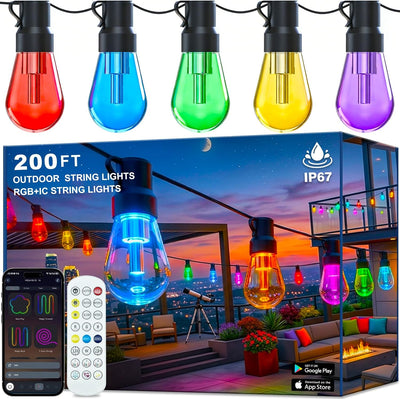 Tira luces RGBIC IP67 patio jardín 200pies LED regulable