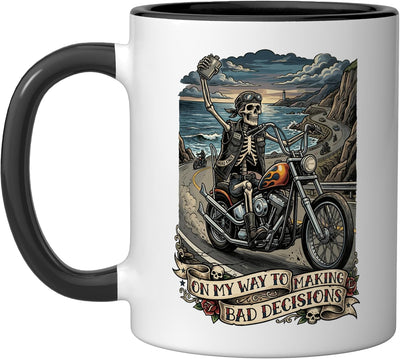 Taza de cerámica esqueleto vacaciones On My Way Decisiones Malas Negro/Blanco