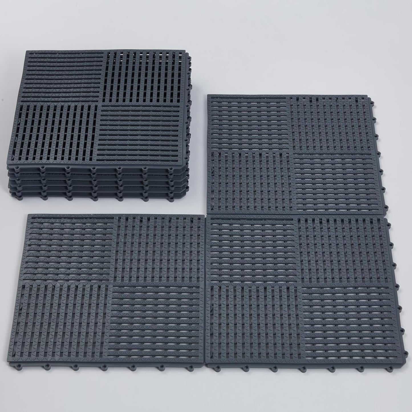 9 Tapetes Antiderrap 12x12pulg Gris Oscuro con Agujeros Drenaje