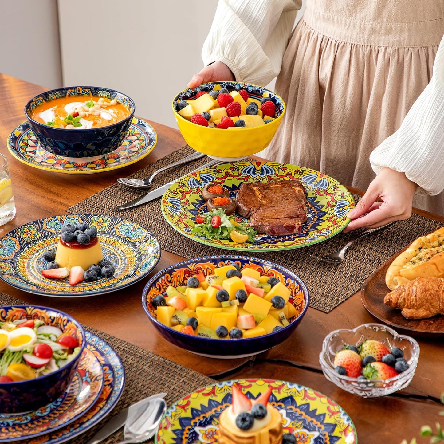 Set 6 Cuencos Porcelana Pasta 32oz Coloridos