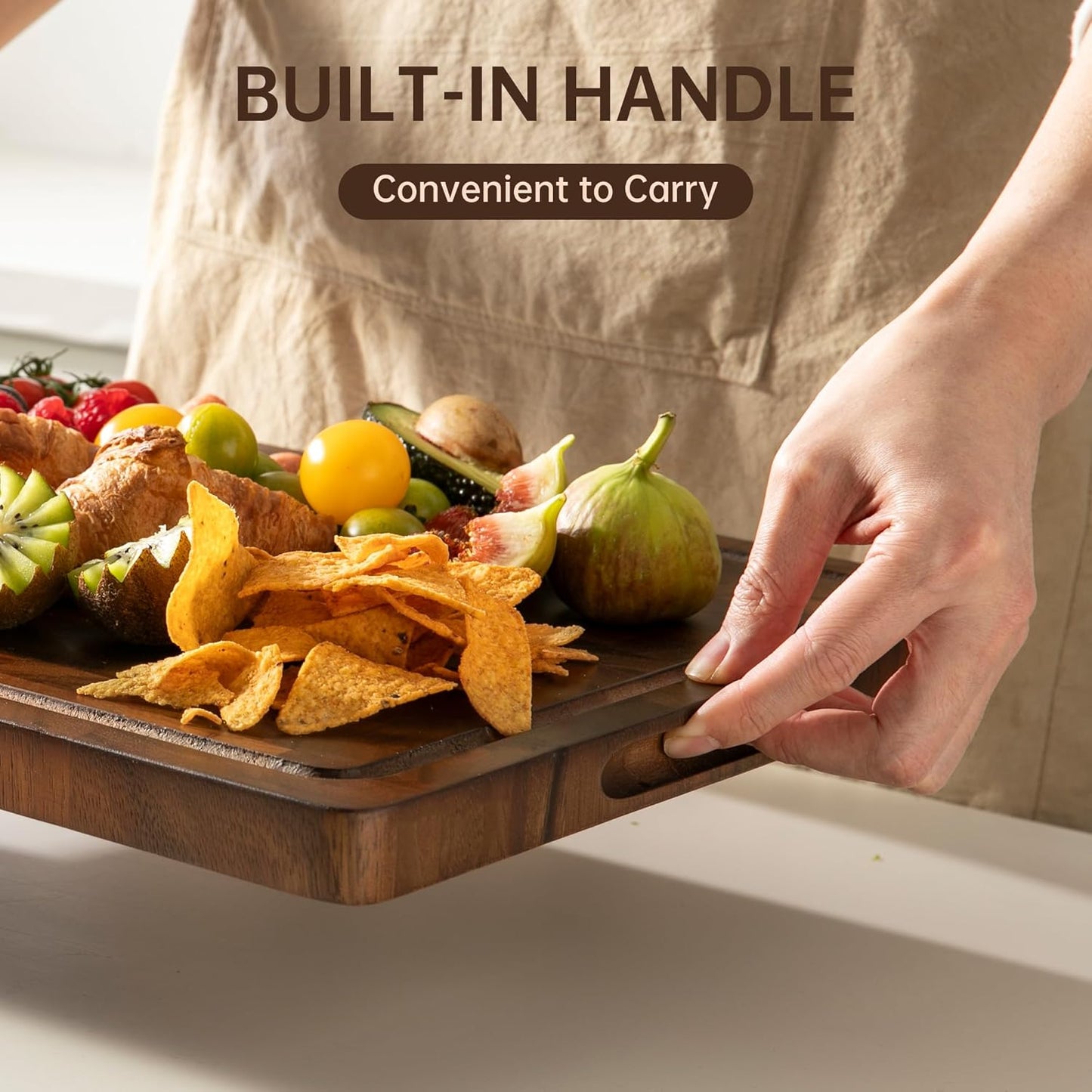 Tabla de cortar de madera de nogal para cocina grande con asa