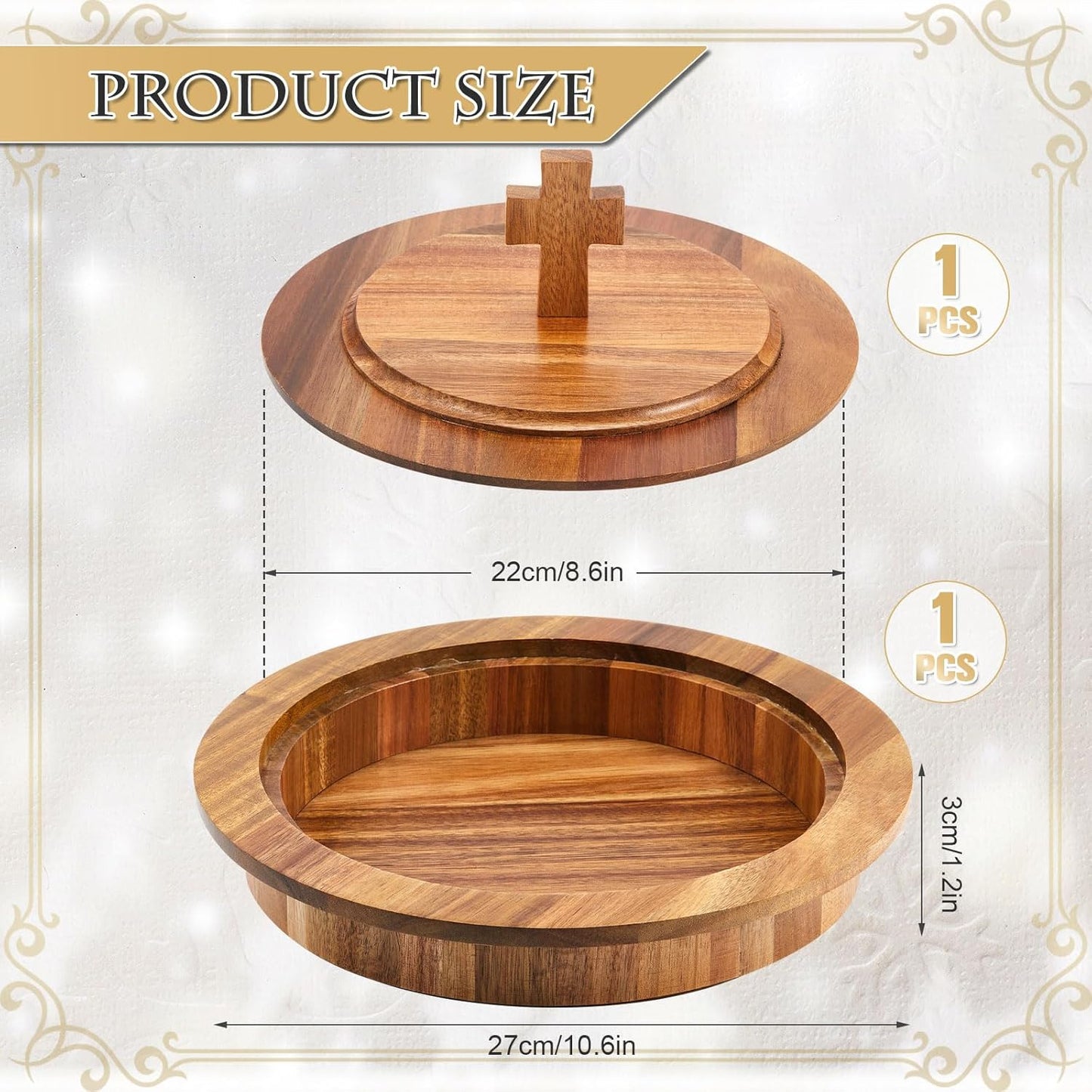 Juego platos comunión madera acacia con tapa