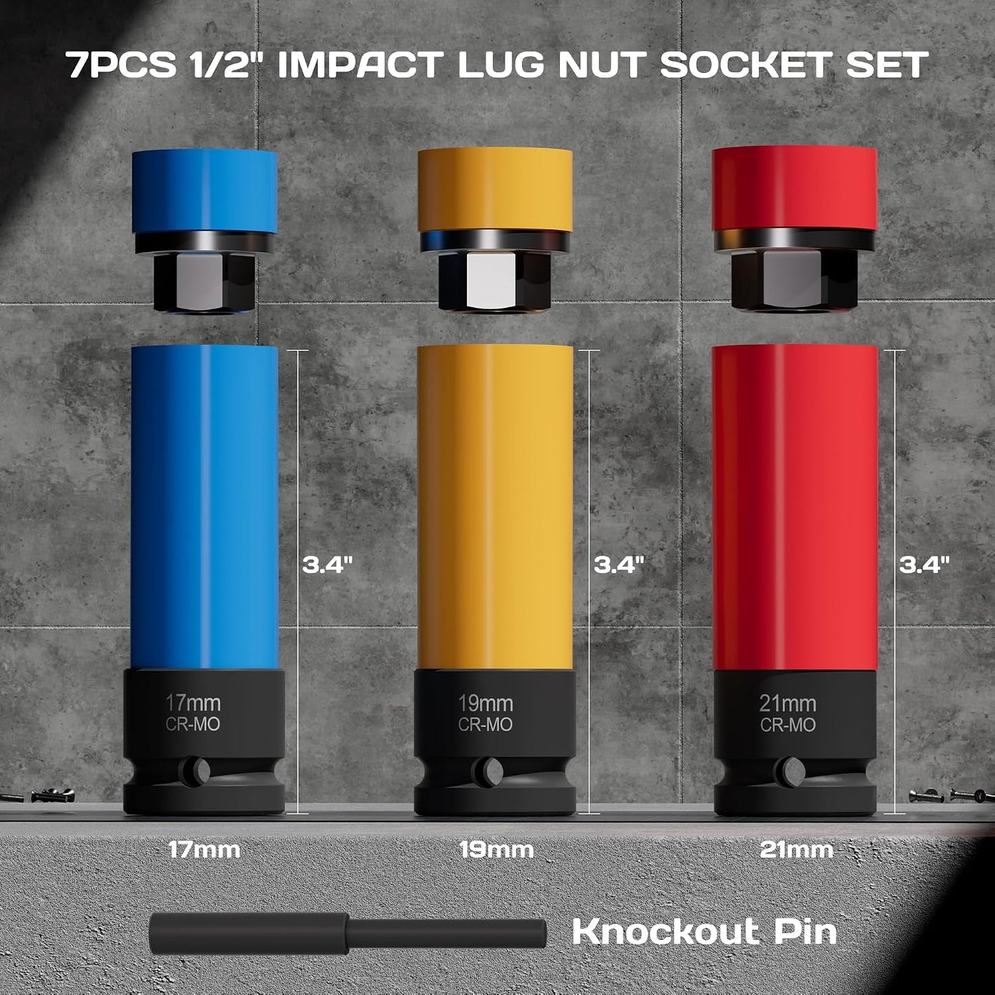Juego 7 llaves vaso impacto 1/2 pulg antirrobo