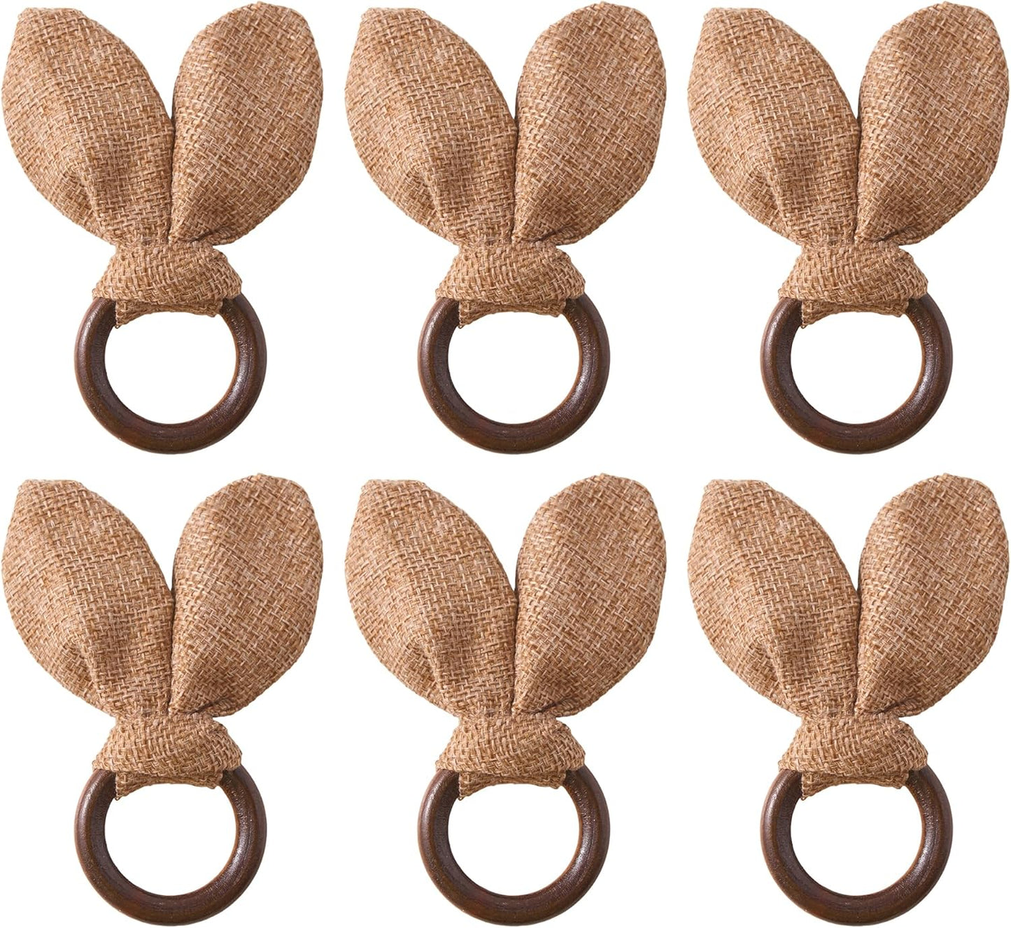 Juego de 6 servilleteros de madera con tela de algodón y diseño de conejo