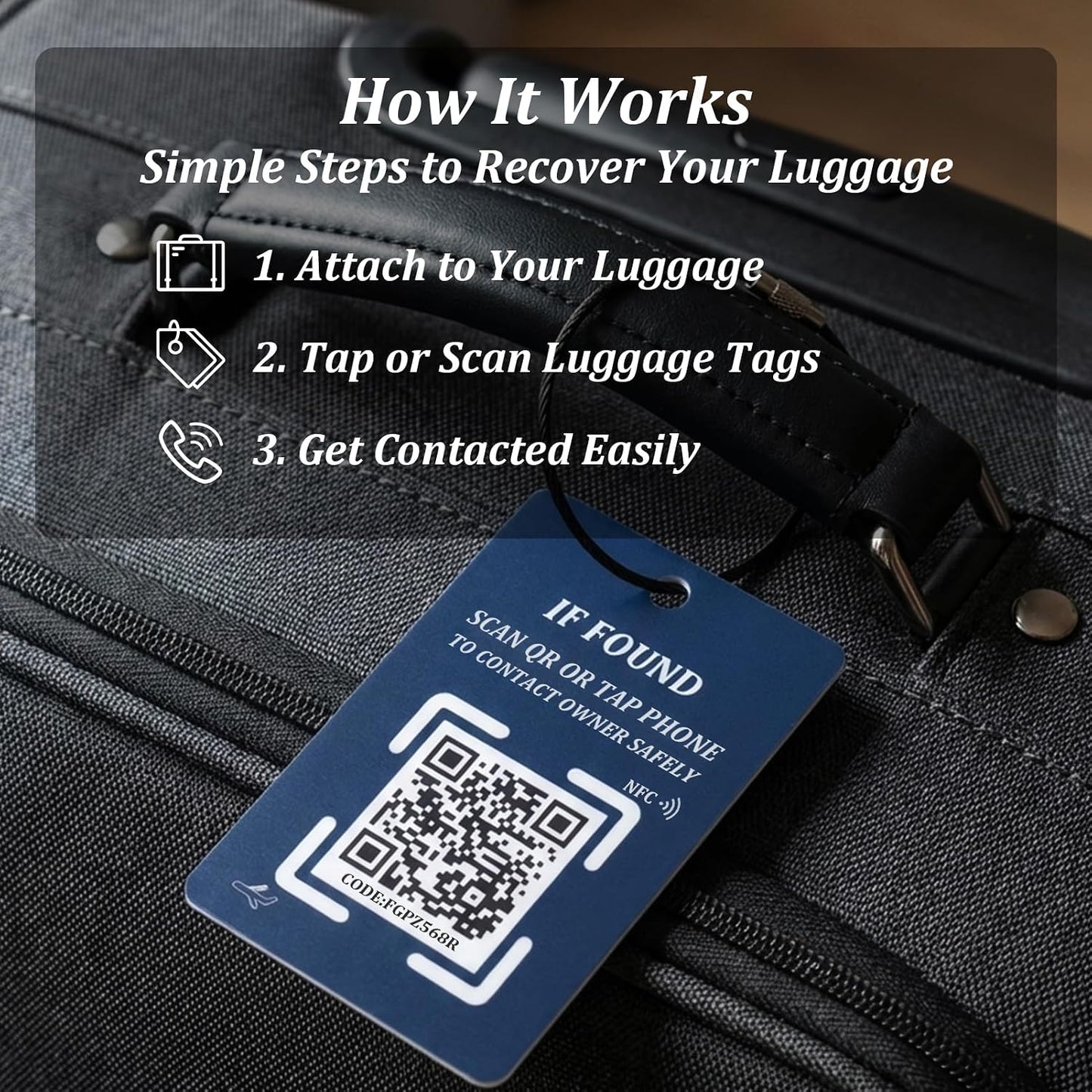 Etiqueta equipaje NFC QR rastreador sin app