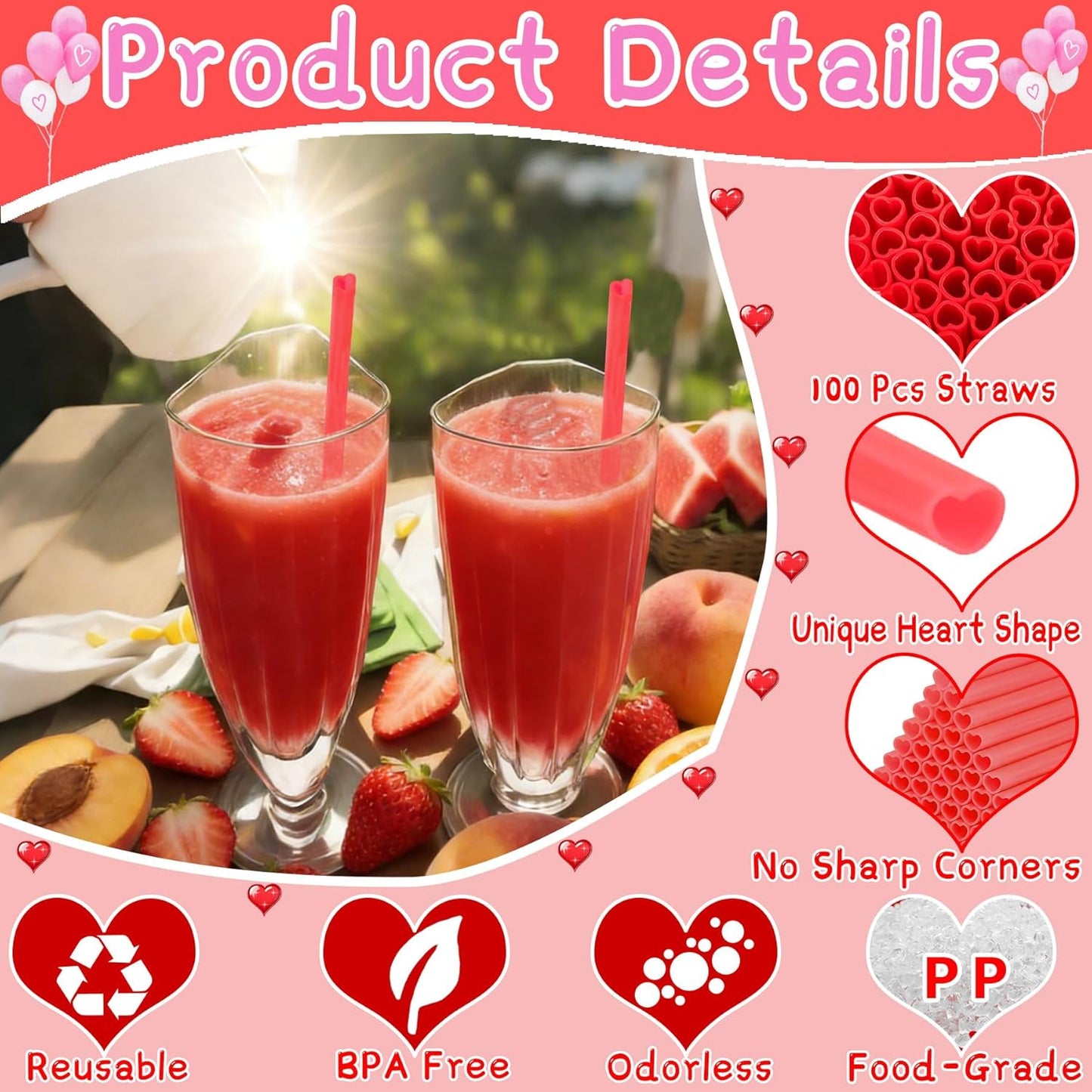 Pajitas corazón rojo reutilizables 100uds para bodas y fiestas