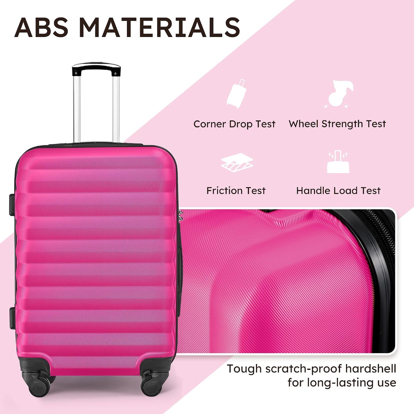 Set 3 Maletas ABS con ruedas 6 bolsas embalaje rosa