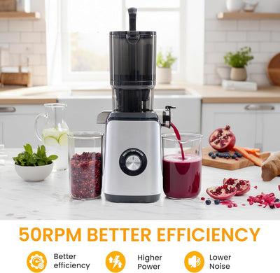Exprimidor frío para frutas y verduras enteras sin BPA plateado