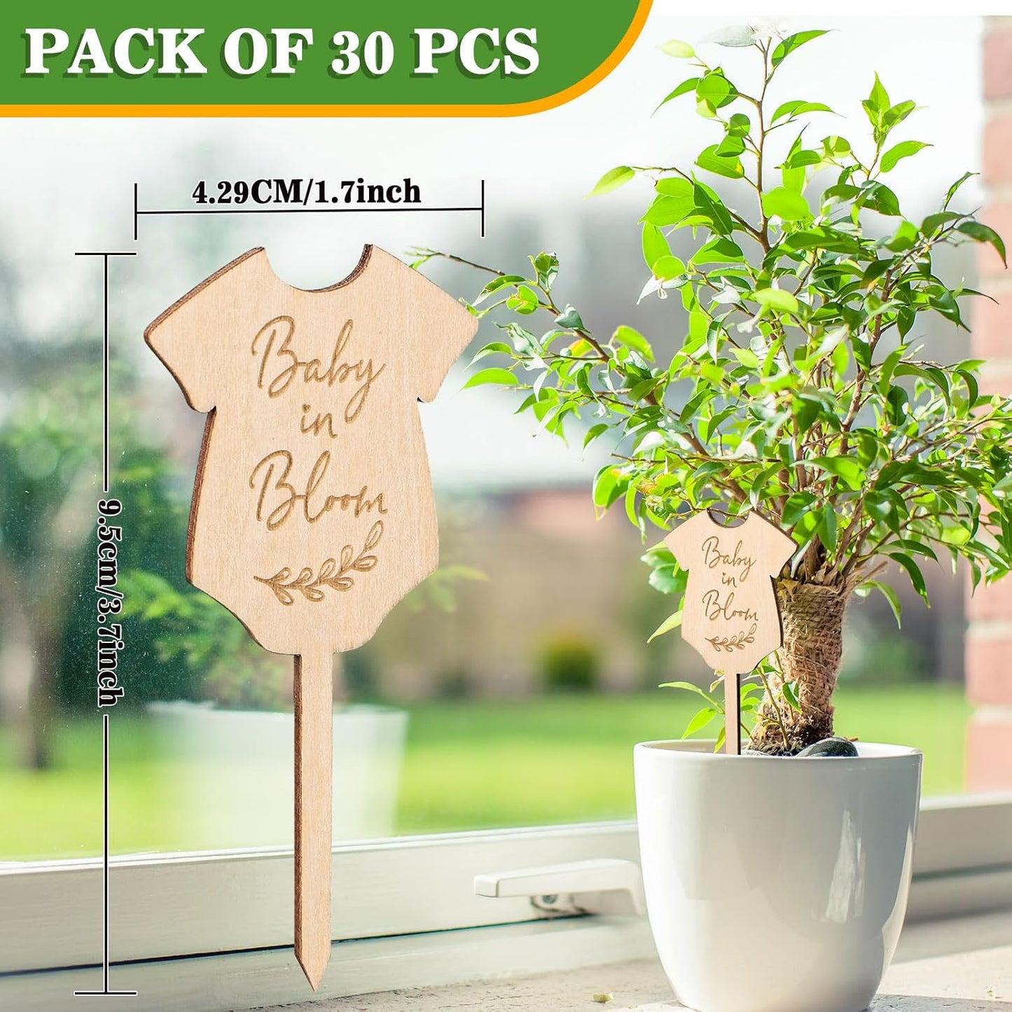 30 Etiquetas Madera para Macetas Plantas Baby Shower