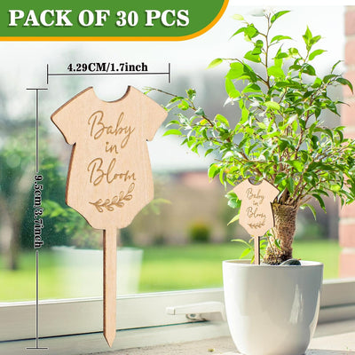 30 Etiquetas Madera para Macetas Plantas Baby Shower