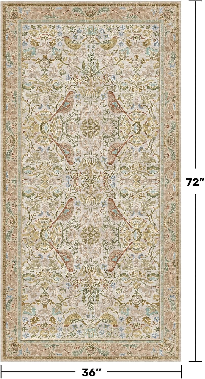 Alfombra lavable 3x6ft entrada flores bosque antideslizante
