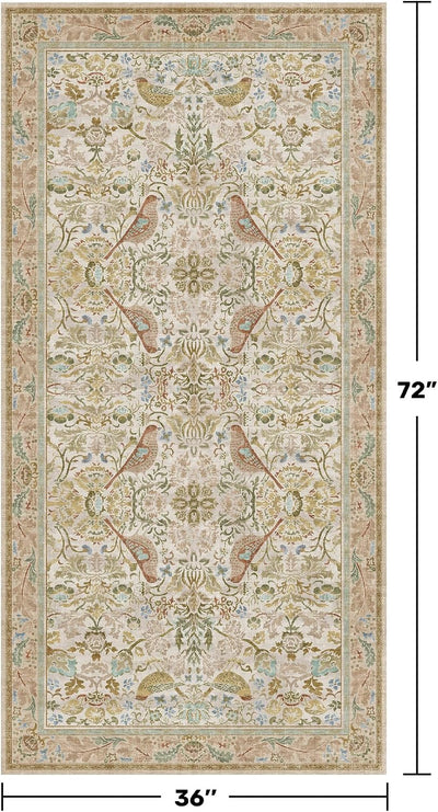 Alfombra lavable 3x6ft entrada flores bosque antideslizante