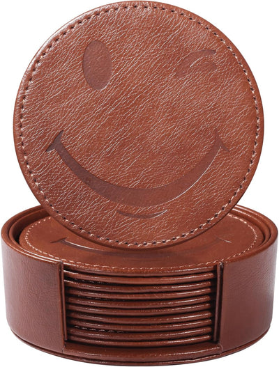 Set 6 Posavasos Cuero Diseño Sonriente Marrón