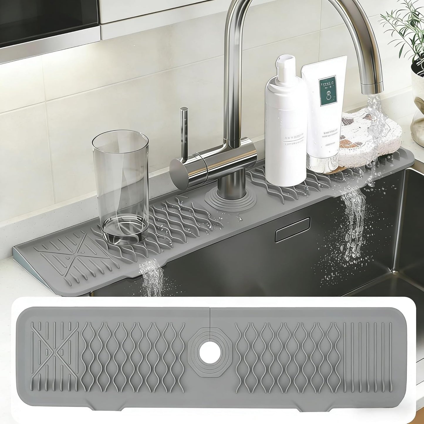 Tapete silicona grifo 24pulg protector salpicaduras drenante