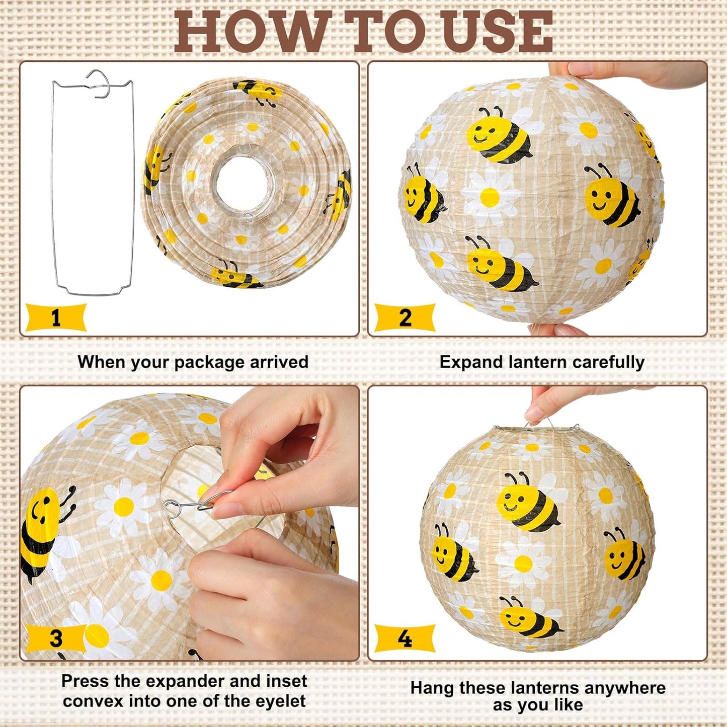 12 Linternas Papel Abeja 8pulg Redondas Decoración Fiesta