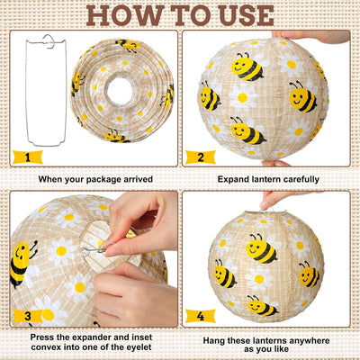 12 Linternas Papel Abeja 8pulg Redondas Decoración Fiesta